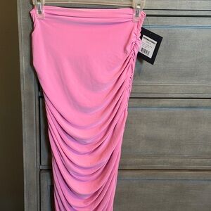 Norma Kamali Pink Ruched Strapless Maxi Dress